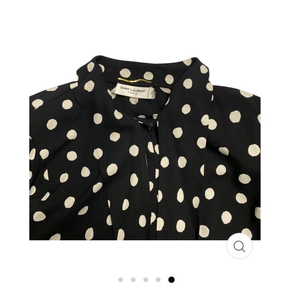 Saint Laurent Tie Neck Black & White Polka Dot Mini Dress - Picture 7 of 10